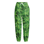 Green Ivy Leaf Pattern Print Fleece Lined Knit Pants