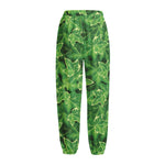 Green Ivy Leaf Pattern Print Fleece Lined Knit Pants