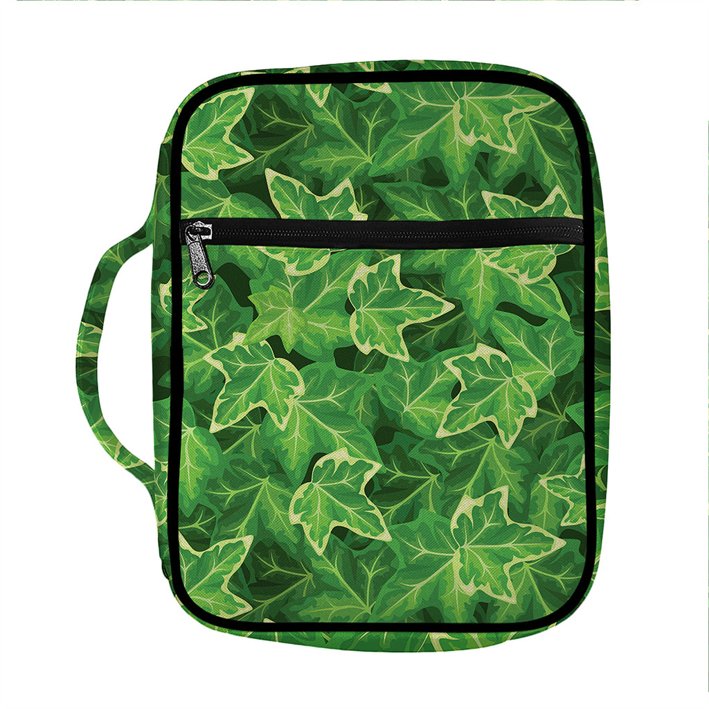 Green Ivy Leaf Pattern Print Front Pocket Bible Bag