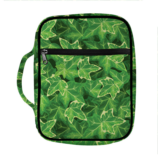 Green Ivy Leaf Pattern Print Front Pocket Bible Bag