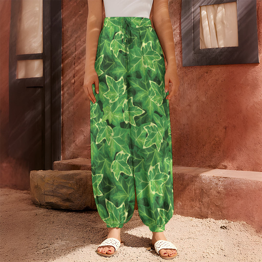 Green Ivy Leaf Pattern Print Harem Pants