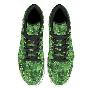 Green Ivy Leaf Pattern Print High Top Leather Sneakers