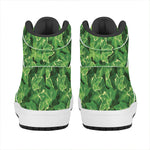 Green Ivy Leaf Pattern Print High Top Leather Sneakers