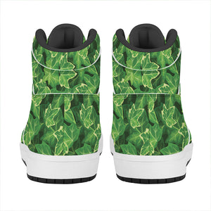 Green Ivy Leaf Pattern Print High Top Leather Sneakers