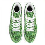 Green Ivy Leaf Pattern Print High Top Leather Sneakers