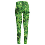 Green Ivy Leaf Pattern Print High-Waisted Pocket Leggings