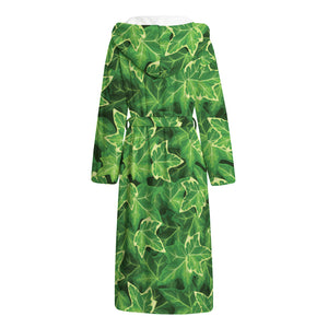 Green Ivy Leaf Pattern Print Hooded Bathrobe