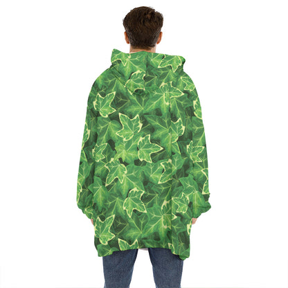 Green Ivy Leaf Pattern Print Hoodie Blanket
