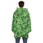 Green Ivy Leaf Pattern Print Hoodie Blanket