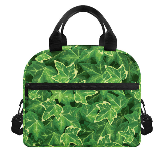 Green Ivy Leaf Pattern Print Insulated Lunch Bag
