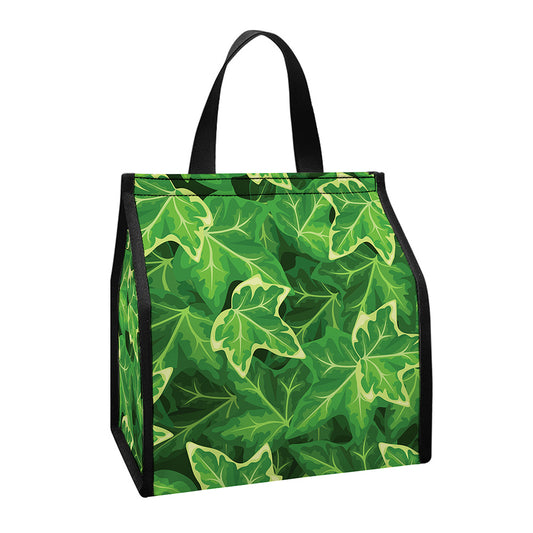Green Ivy Leaf Pattern Print Insulated Lunch Tote