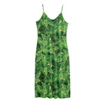 Green Ivy Leaf Pattern Print Jersey Midi Cami Dress