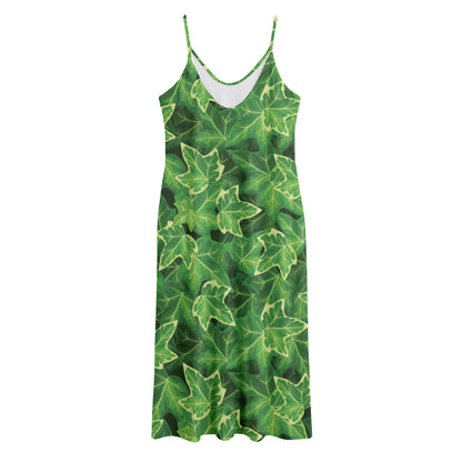 Green Ivy Leaf Pattern Print Jersey Midi Cami Dress
