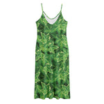 Green Ivy Leaf Pattern Print Jersey Midi Cami Dress