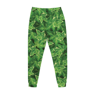 Green Ivy Leaf Pattern Print Jogger Pants