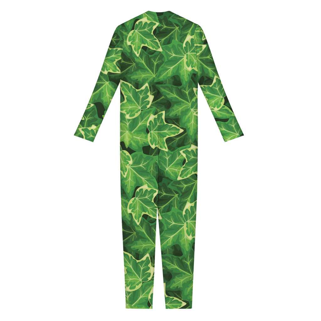 Green Ivy Leaf Pattern Print Jumpsuit