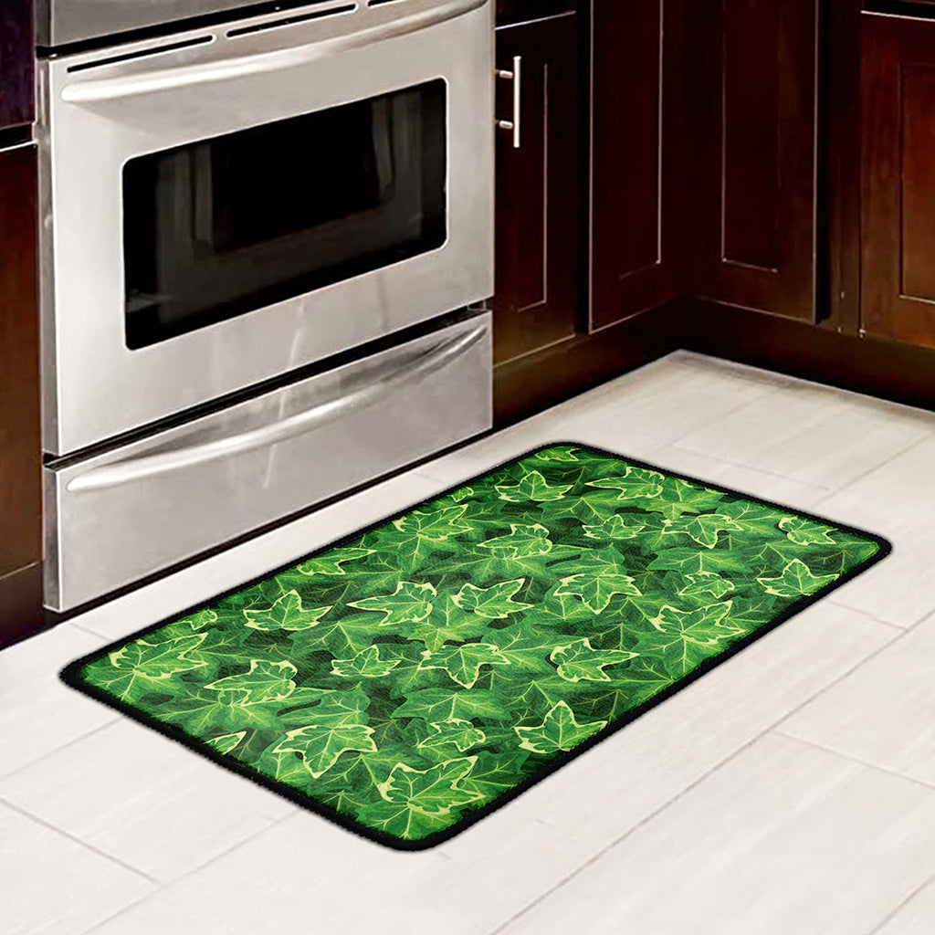 Green Ivy Leaf Pattern Print Kitchen Mat