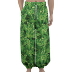 Green Ivy Leaf Pattern Print Lantern Pants