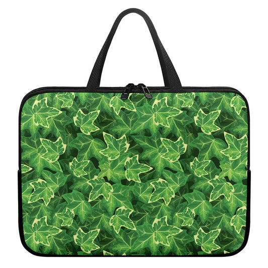 Green Ivy Leaf Pattern Print Laptop Sleeve With Handle