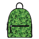 Green Ivy Leaf Pattern Print Leather Backpack