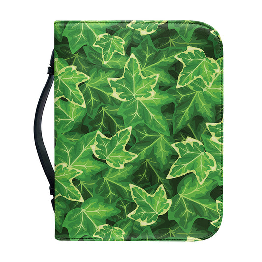 Green Ivy Leaf Pattern Print Leather Bible Cover