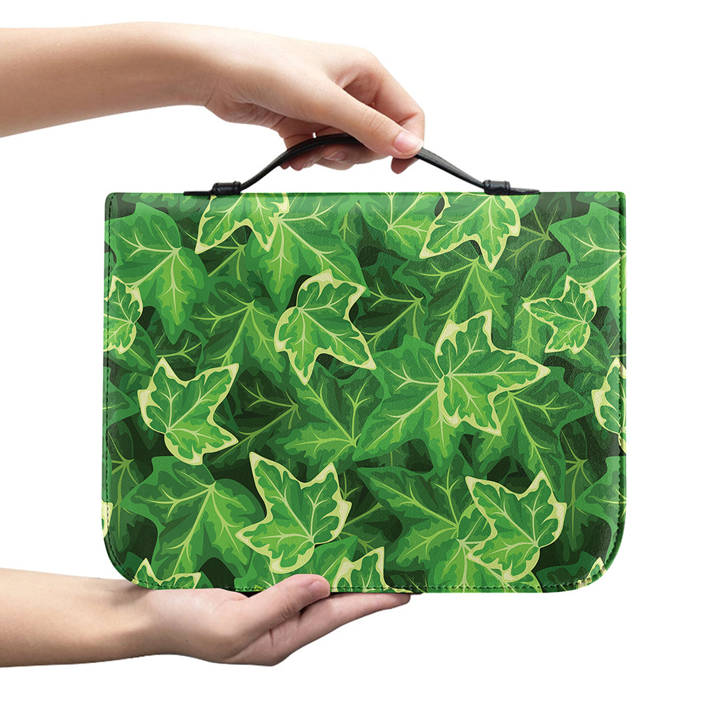 Green Ivy Leaf Pattern Print Leather Bible Cover
