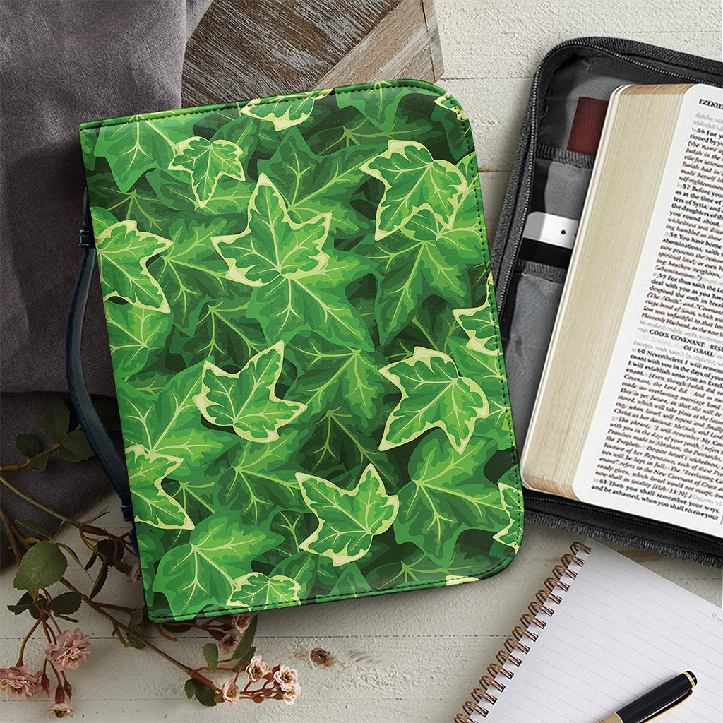 Green Ivy Leaf Pattern Print Leather Bible Cover