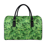 Green Ivy Leaf Pattern Print Leather Duffle Bag
