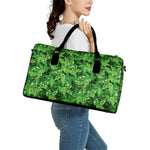 Green Ivy Leaf Pattern Print Leather Duffle Bag