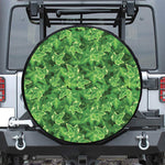 Green Ivy Leaf Pattern Print Leather Spare Tire Cover