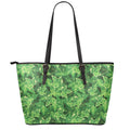 Green Ivy Leaf Pattern Print Leather Tote Bag With Zipper