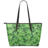 Green Ivy Leaf Pattern Print Leather Tote Bag