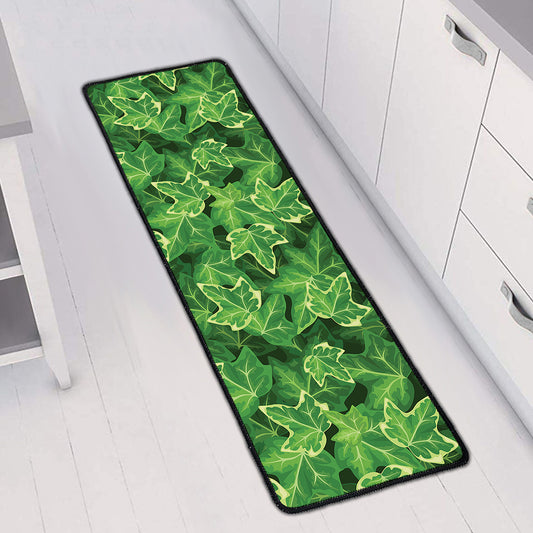Green Ivy Leaf Pattern Print Long Kitchen Mat