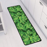 Green Ivy Leaf Pattern Print Long Kitchen Mat