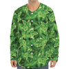 Green Ivy Leaf Pattern Print Long Sleeve Baseball Jersey