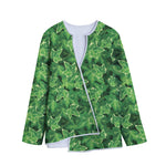 Green Ivy Leaf Pattern Print Long Sleeve Short Coat