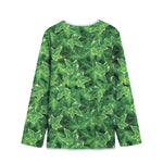 Green Ivy Leaf Pattern Print Long Sleeve Short Coat
