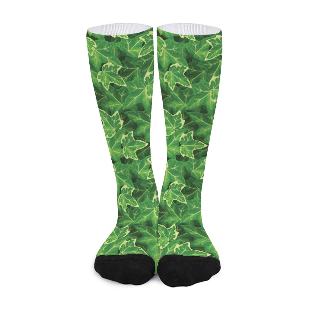 Green Ivy Leaf Pattern Print Long Socks