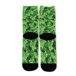 Green Ivy Leaf Pattern Print Long Socks