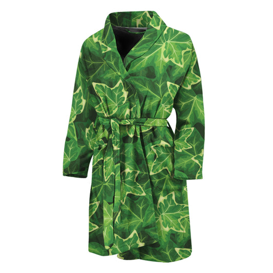 Green Ivy Leaf Pattern Print Men's Bathrobe