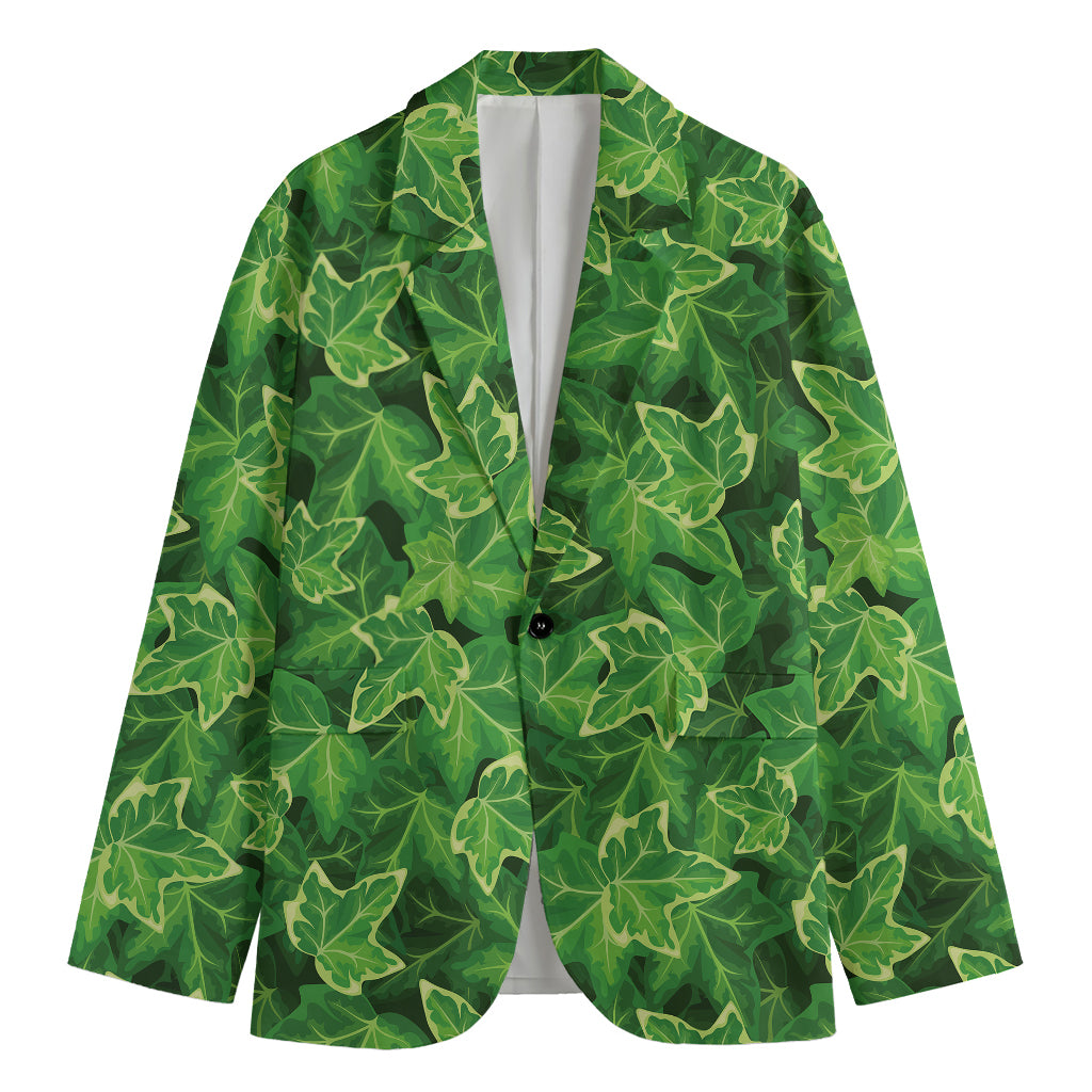 Green Ivy Leaf Pattern Print Men's Blazer