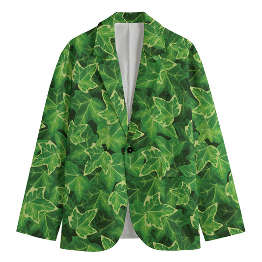 Green Ivy Leaf Pattern Print Men's Blazer