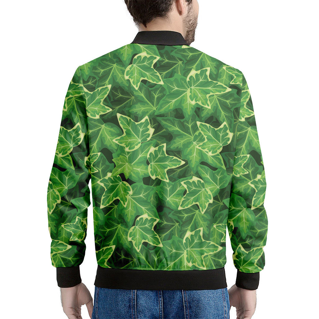 Green Ivy Leaf Pattern Print Men's Bomber Jacket