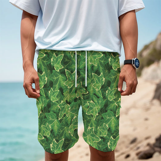 Green Ivy Leaf Pattern Print Men's Cargo Shorts