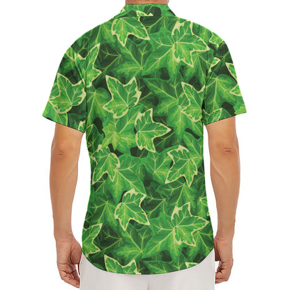 Green Ivy Leaf Pattern Print Men's Deep V-Neck Shirt