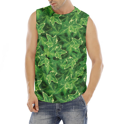 Green Ivy Leaf Pattern Print Men's Fitness Tank Top
