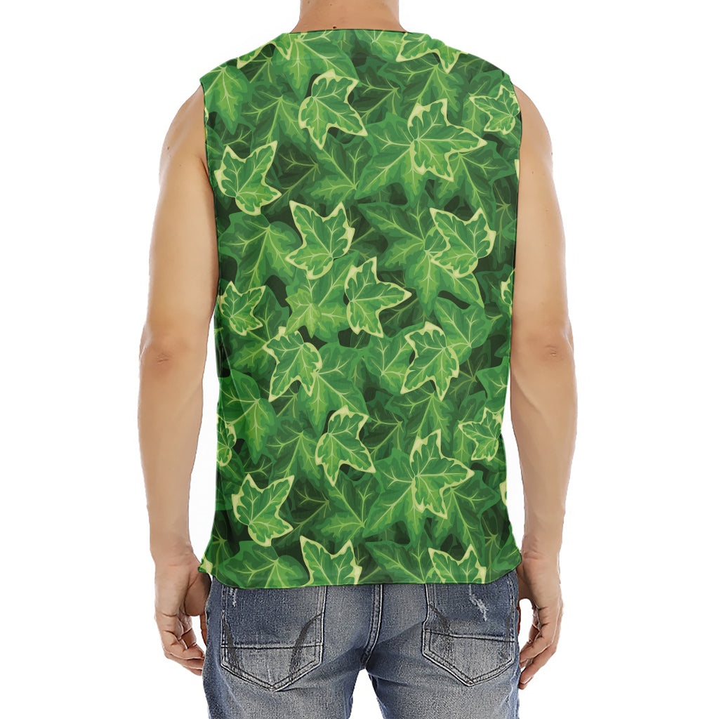 Green Ivy Leaf Pattern Print Men's Fitness Tank Top