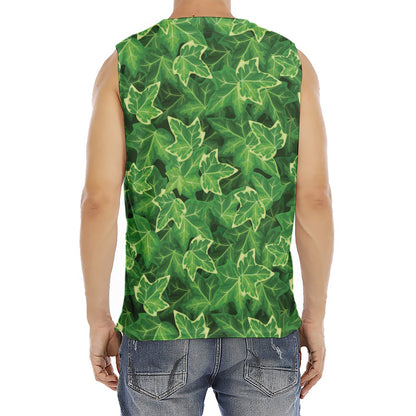 Green Ivy Leaf Pattern Print Men's Fitness Tank Top