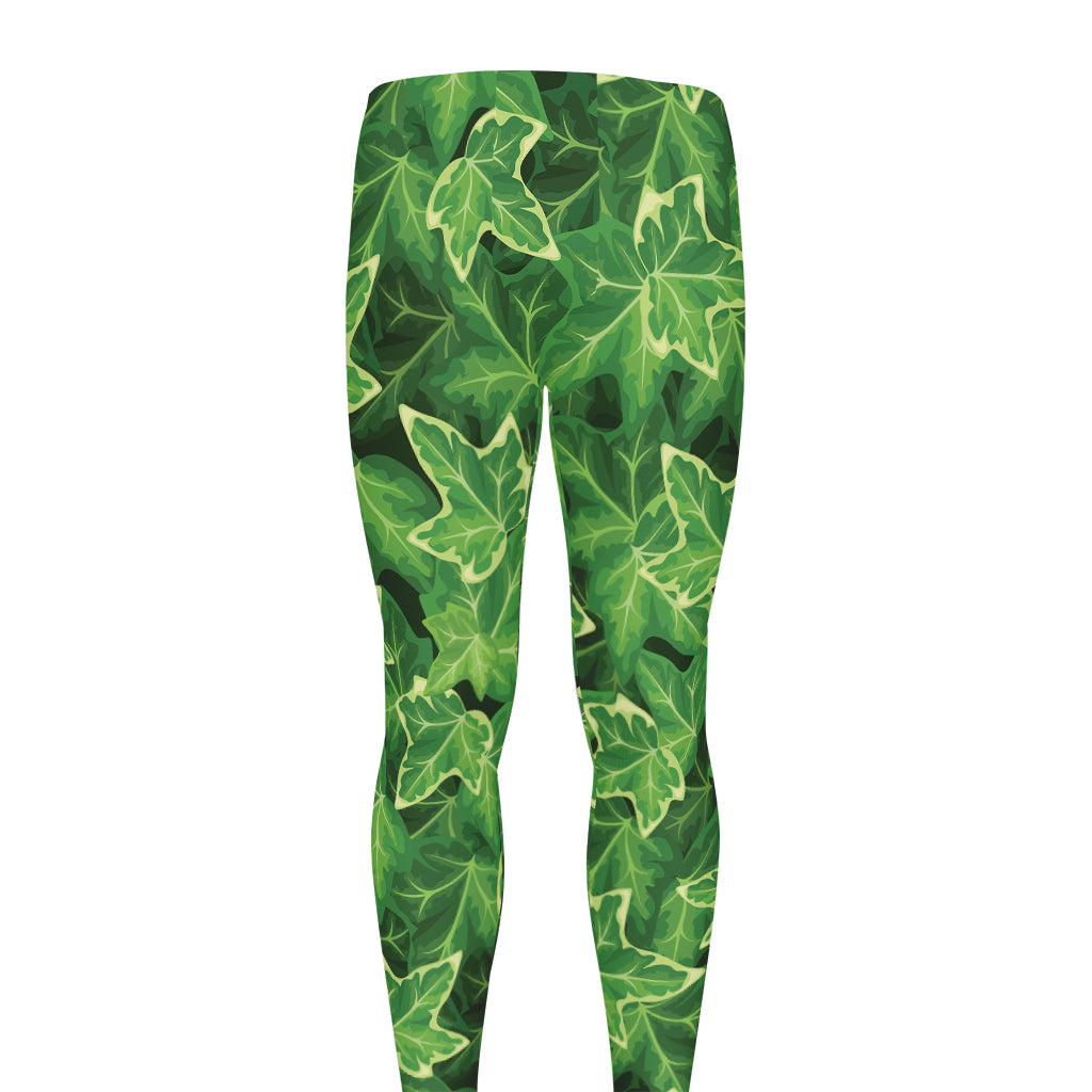 Green Ivy Leaf Pattern Print Men's leggings