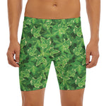 Green Ivy Leaf Pattern Print Men's Long Boxer Briefs